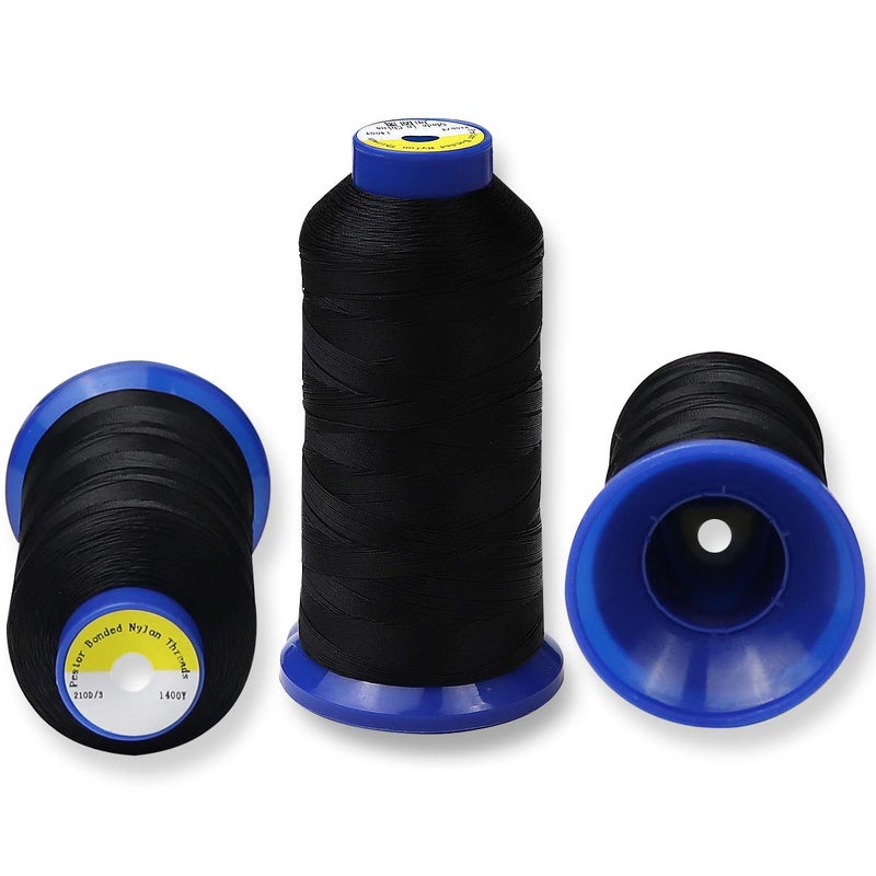 pestor Bonded Nylon Thread for Sewing-Heavy Duty Nylon Thread for Leather, Upholstery, Jeans and Wig; #69 T70 Size 210D/3 1400 Yardsï¼ˆBlackï¼‰ - Image 2